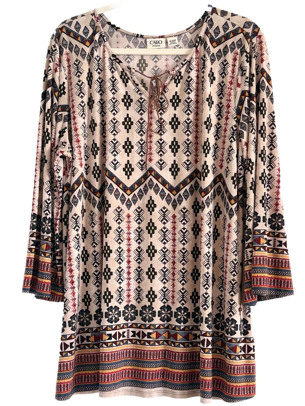 Cato Aztec-Print Tie-Neck Women’s Tunic Top 18/20